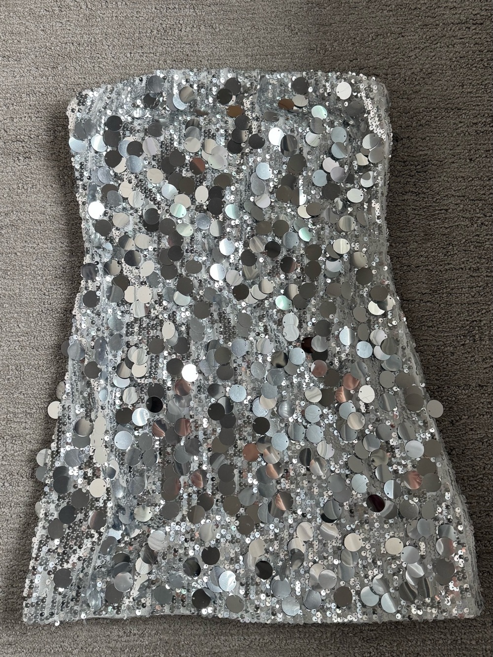 Peppermayo Silver Sequin Strapless Mini Dress